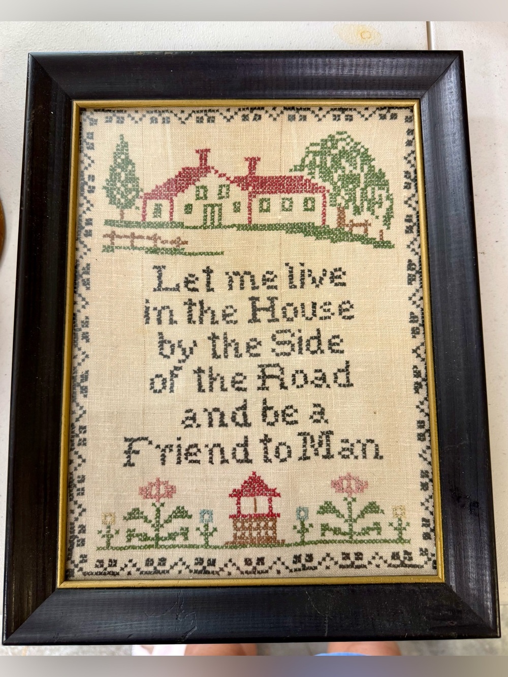 Antique 1933 Hand Stitched Cross Stitch Sampler Signed by the Maker